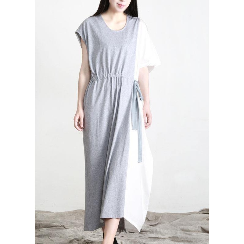 Art Grey White Patchwork Cotton asymmetrical design Summer Dress