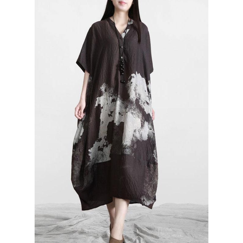 Bohemian Chocolate V Neck Robe Summer Cotton Dress