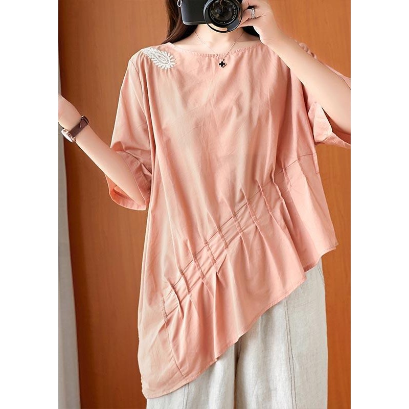 Boho Orange Embroidered Cinched Linen Summer Shirts