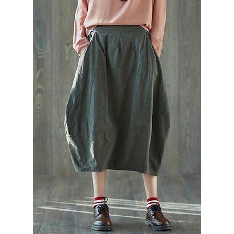 Boutique Green Pockets lantern Cotton Linen Summer Skirt