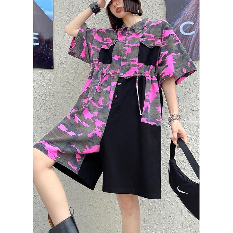 Denim Jumpsuit Women Summer Short Sleeve Tooling Single Breasted Casual Pants