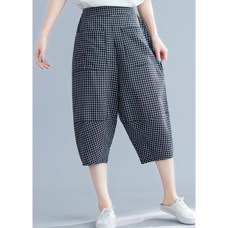 DIY Black Plaid Harem Pants Trousers Summer Cotton Linen