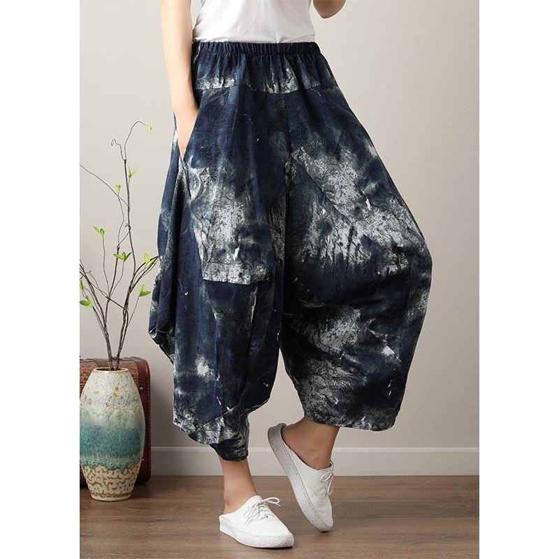Diy Denim Blue Elastic Waist Cotton Linen Summer Harem Pants