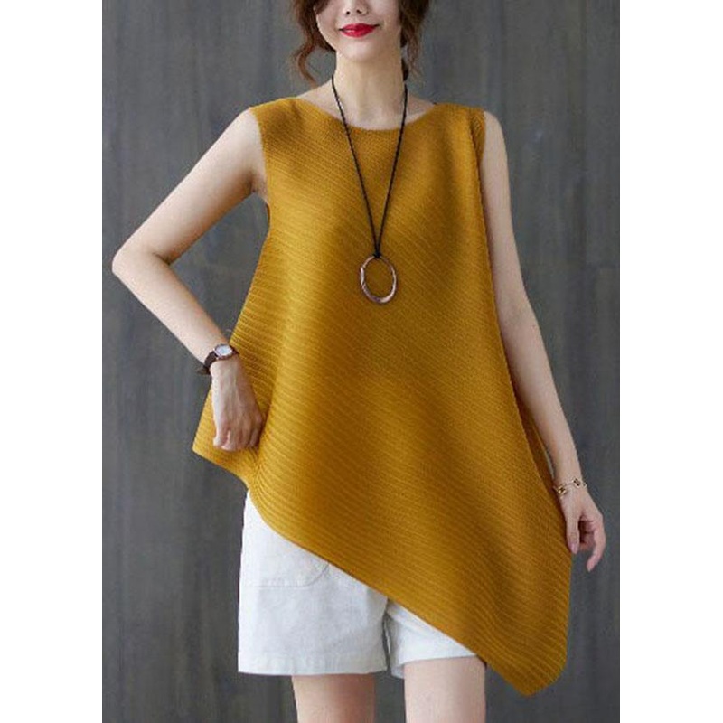 Diy Yellow asymmetrical design Blouses Summer