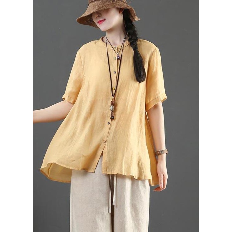 Fashion Yellow Loose Linen Summer Shirt Tops