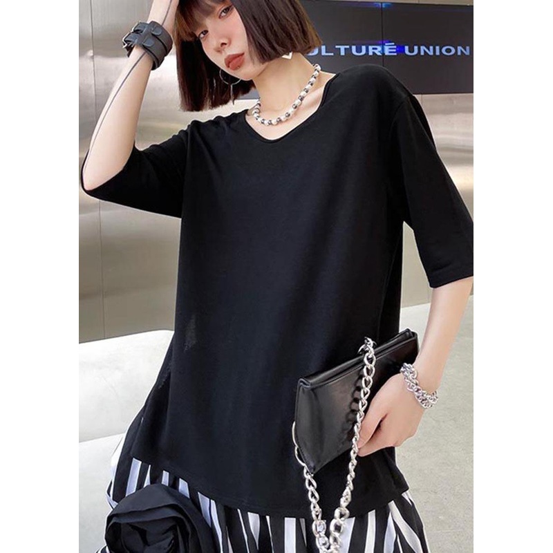 French Black Backless Short Sleeve Tops Summer