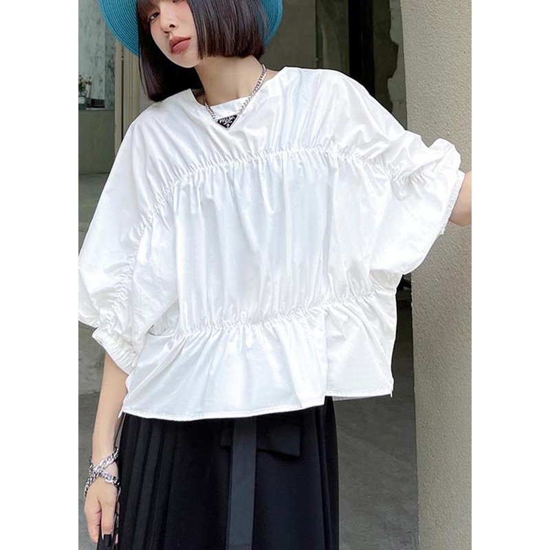 French White Cinched Batwing Sleeve Shirts Summer
