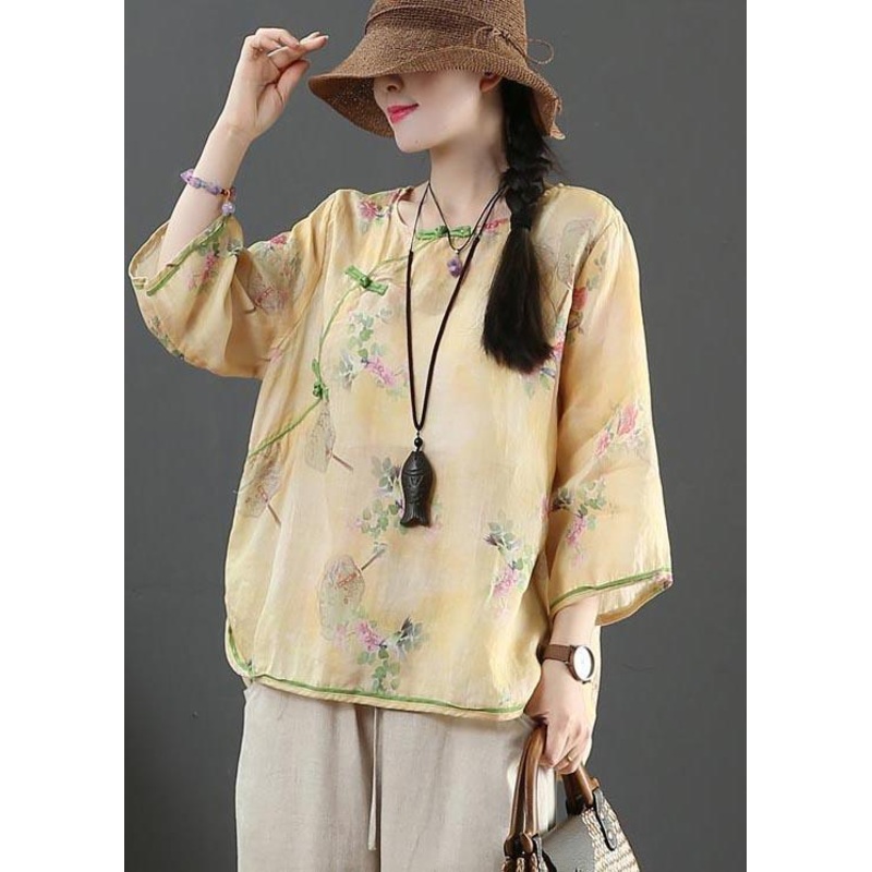 Handmade Yellow Print Linen Summer Shirts