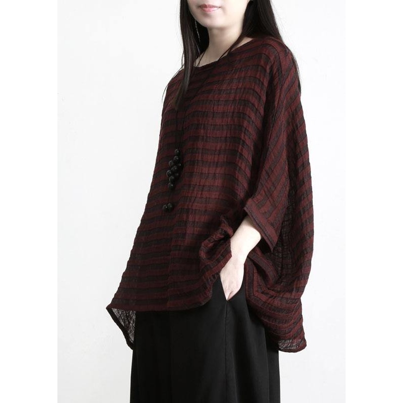 Loose Stripe Linen Three Quarter Sleeve Versatile Top