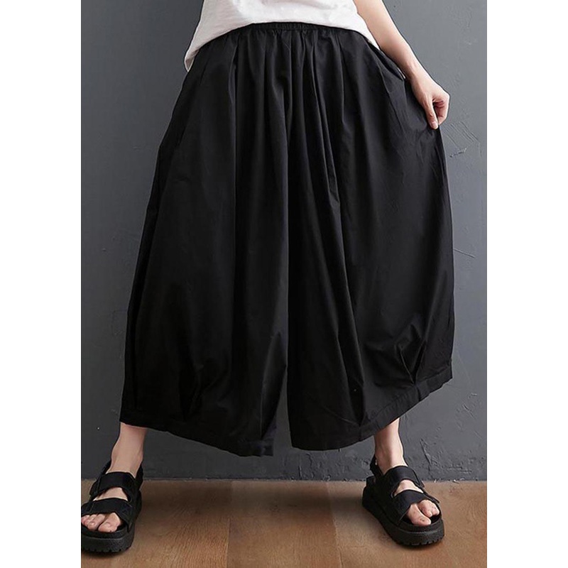 Modern Black High Waist asymmetrical design Summer Cotton Linen Pants