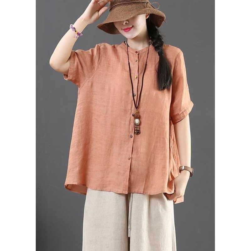 Modern Orange Stand Button Summer Shirt Top