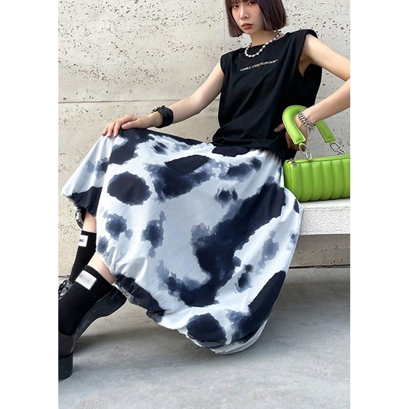 Natural Black Print High Waist A Line Summer Skirts
