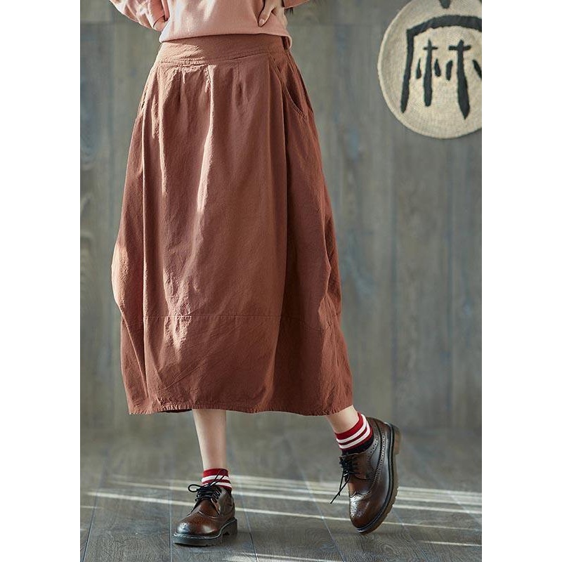 Plus Size Orange Cinched lantern Cotton Linen Skirts Summer