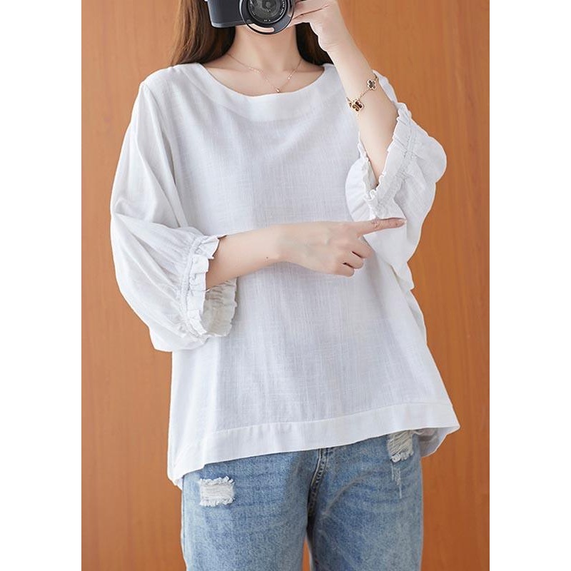 Simple White O-Neck Cotton Top Summer