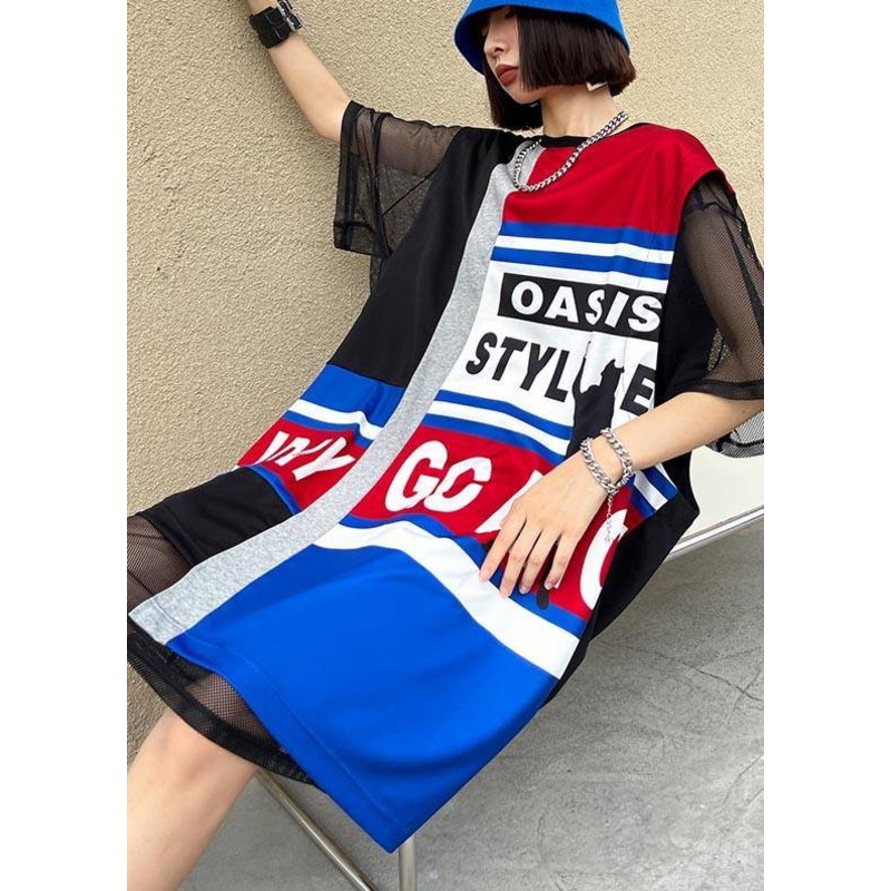 Sleeveless Letter T-shirt Vest Skirt + Short Sleeve Net Gauze Shirt Two Piece Drees
