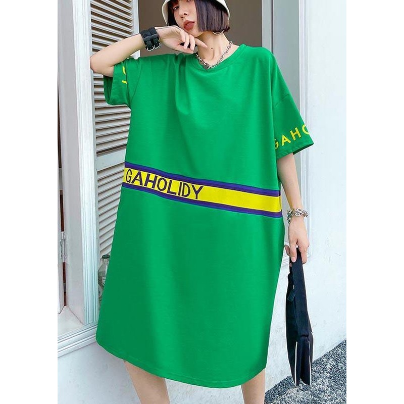 Style Green Graphic Patchwork Holiday Summer Cotton Dress
