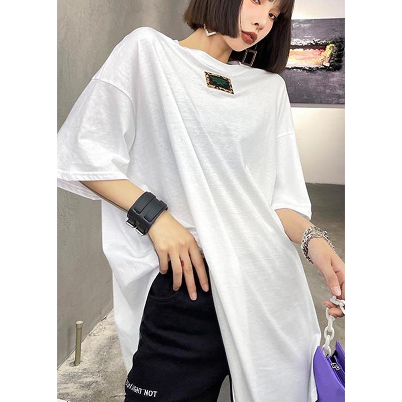 Style White asymmetrical design O-Neck Summer T Shirt