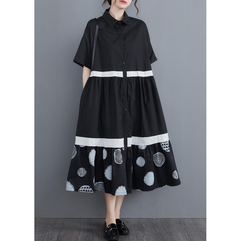 Stylish Black Print Cotton Patchwork A Line Summer Long Dress ( Limited Stock)