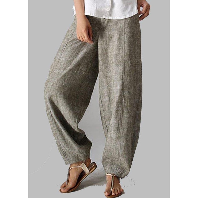 Stylish Chocolate Pockets Cotton Harem Wide Leg Pants Summer