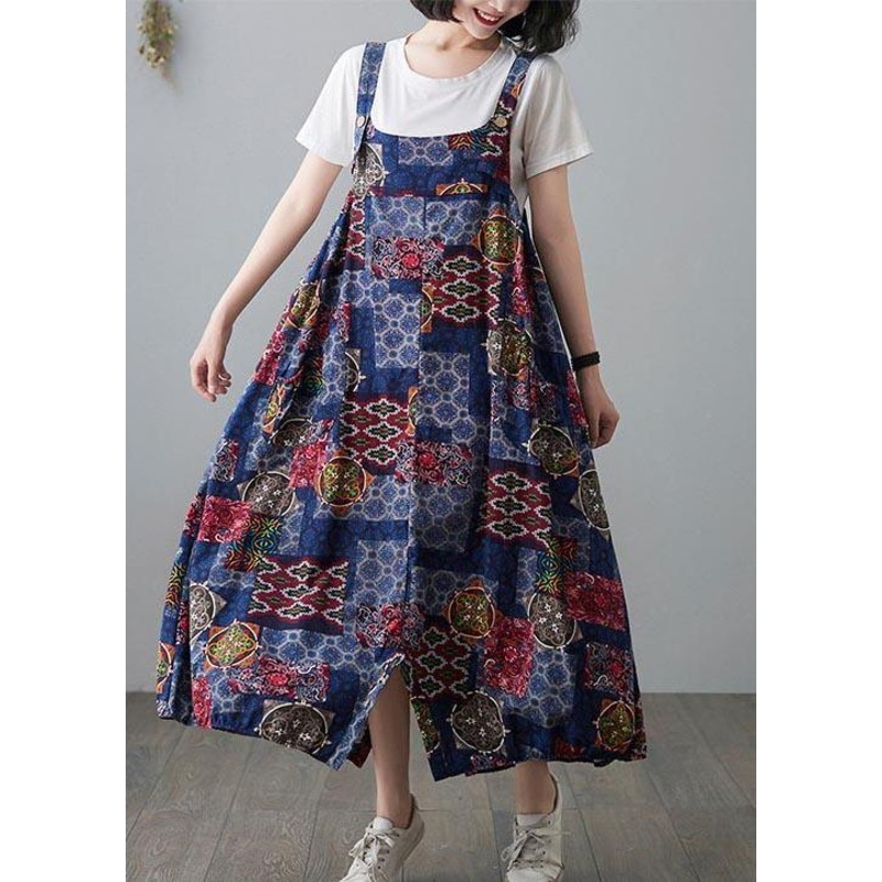Unique Blue Print Wide Leg carpenter pants Summer Cotton Linen Pants Trousers