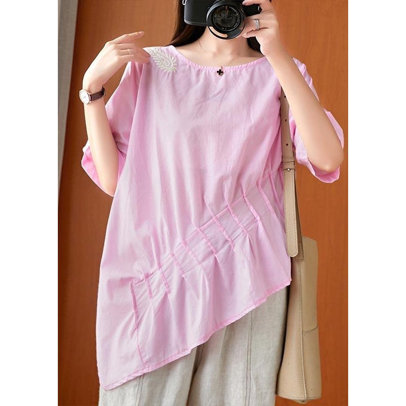 Unique Pink asymmetrical design Linen Summer Top