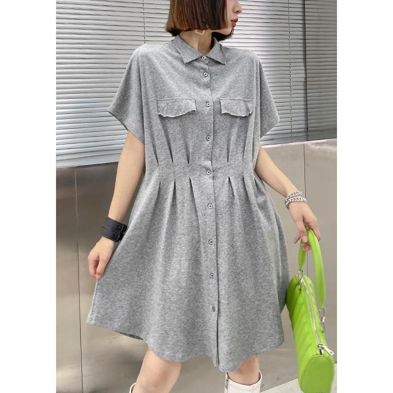 Vintage Grey Cinched  Button Summer Holiday Dress