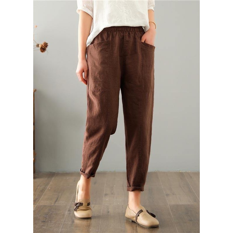 Women Chocolate Cotton Linen Summer Pants