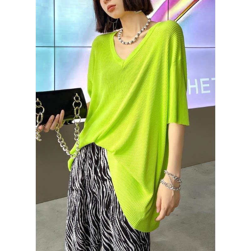 Women fluorescence color V Neck Short Sleeve Summer T Shirt