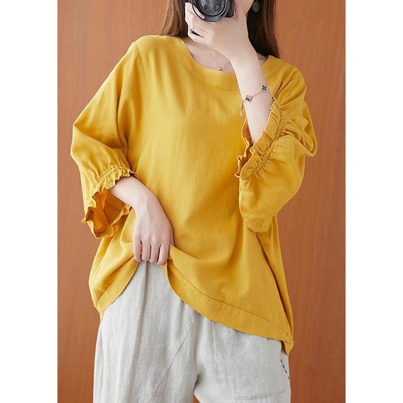 Women Yellow Ruffled Cotton Summer Shirt Top