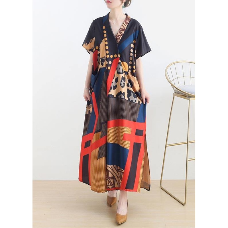 Art Print Pockets Ankle Dress Summer Chiffon Dress