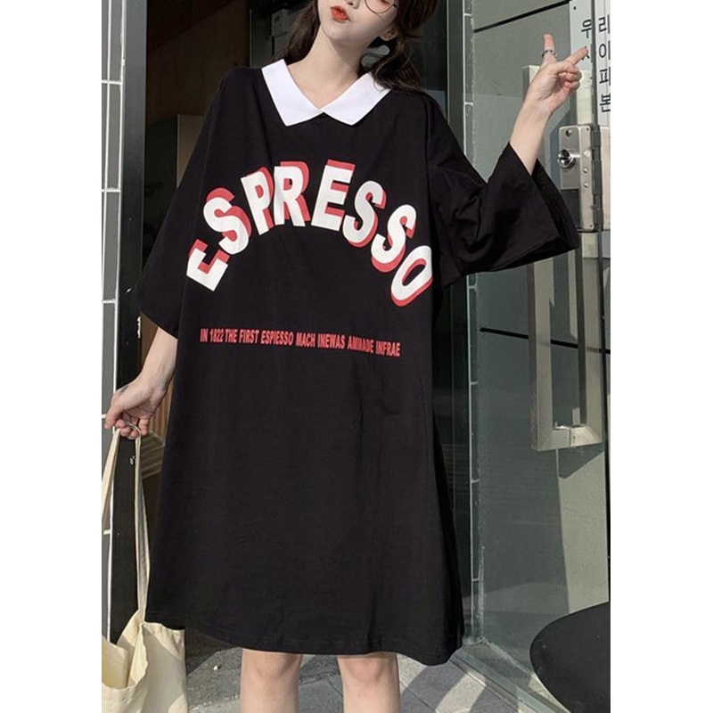Bohemian Black Button Cotton Loose Summer Long Dress