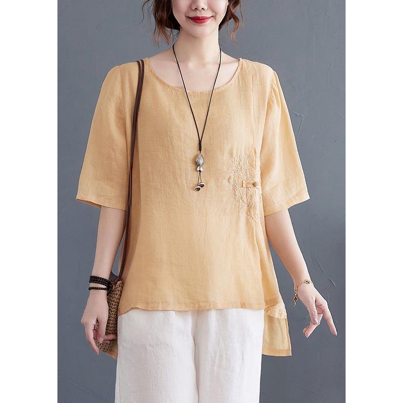 Bohemian Light Yellow Oriental Linen Shirt Top Summer