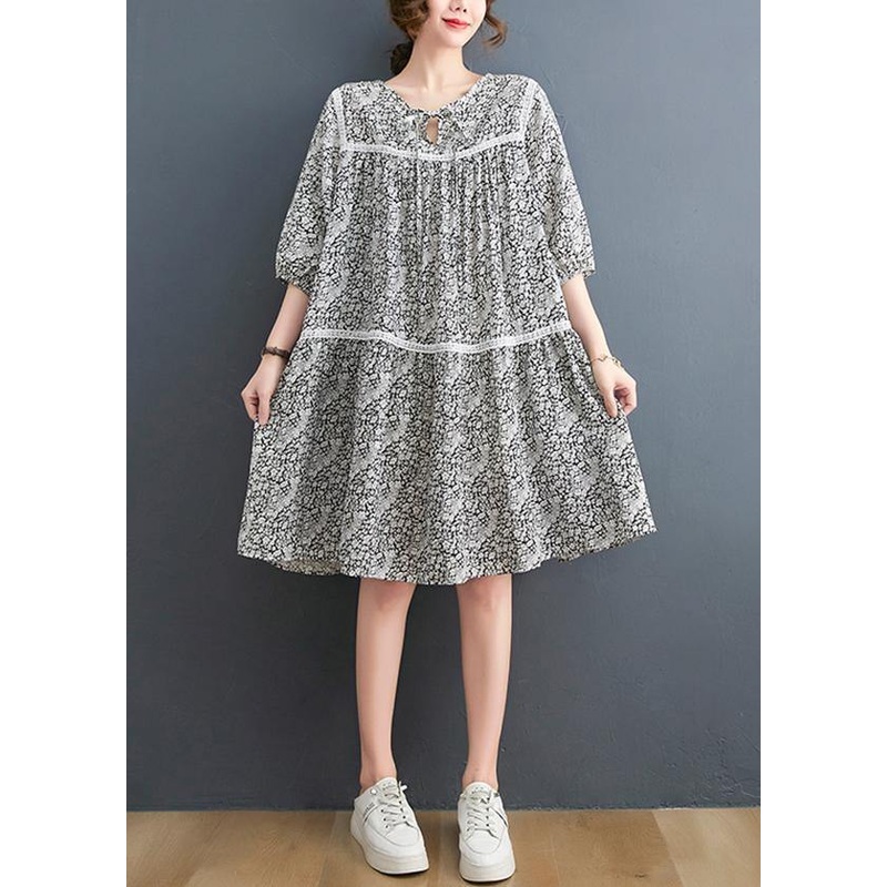 Boho Print O-Neck Short Sleeve Maxi Summer Cotton Dress