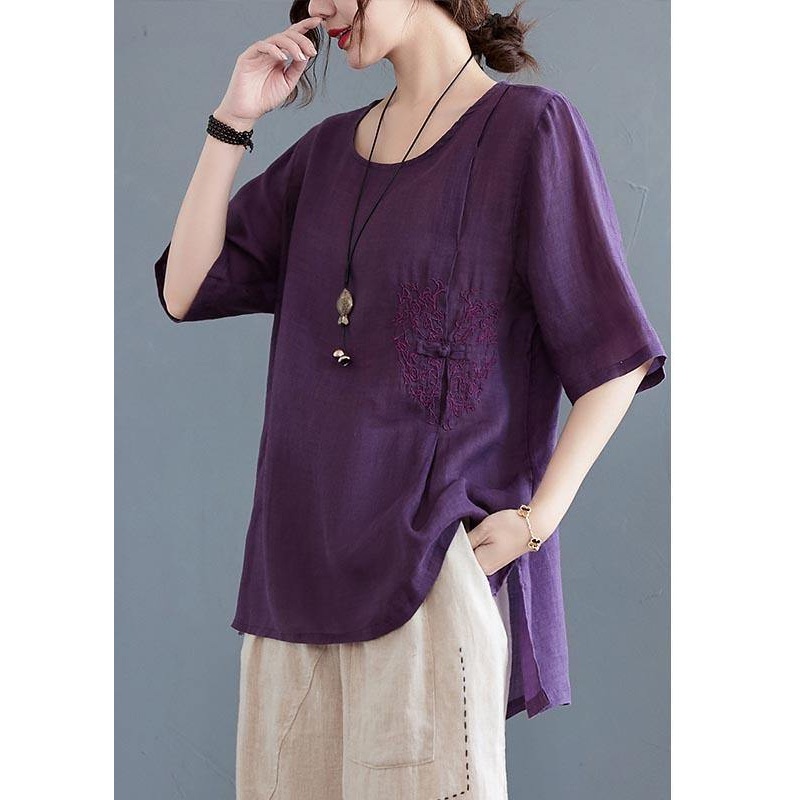 Boho  Purple low high design Linen Shirt Top Summer