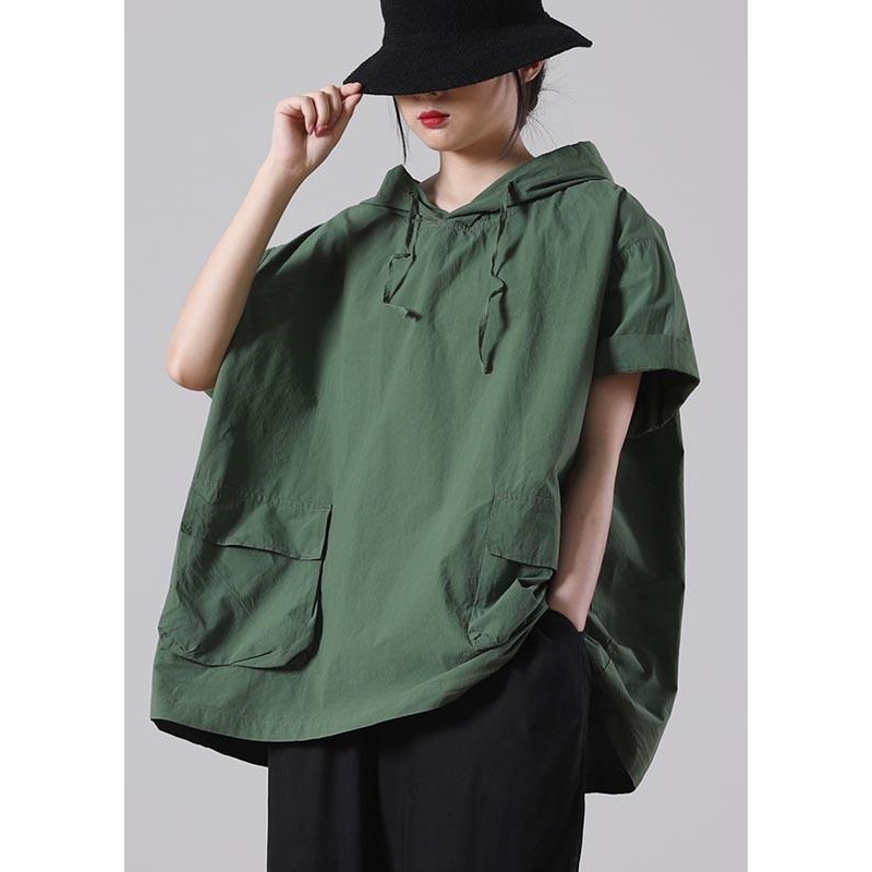 Boutique Army Green hooded Tees Summer Cotton