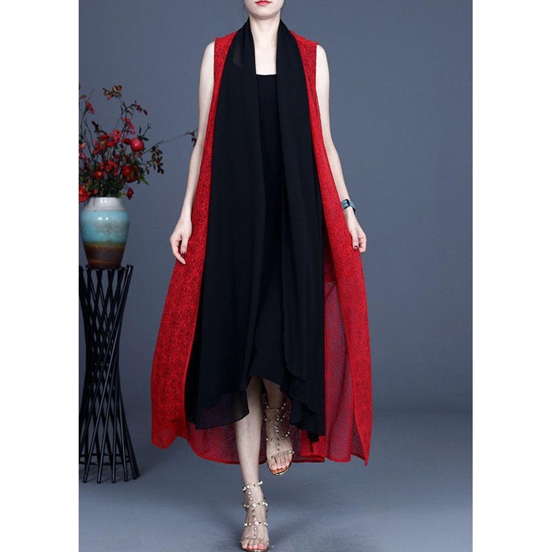 Boutique Red Asymmetrical Summer Maxi Waistcoat Sleeveless