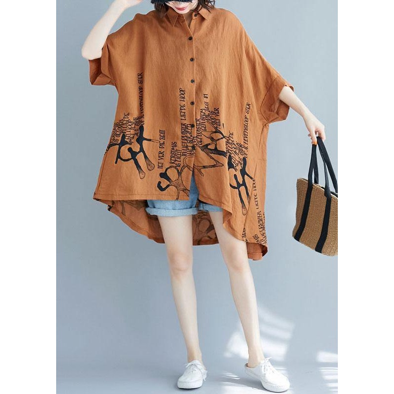 Brown Graphic low high design Cotton Summer Shirt Tops