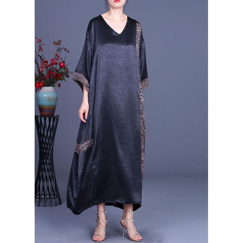 Casual Black Print Patchwork Silk asymmetrical design Summer Party Dress