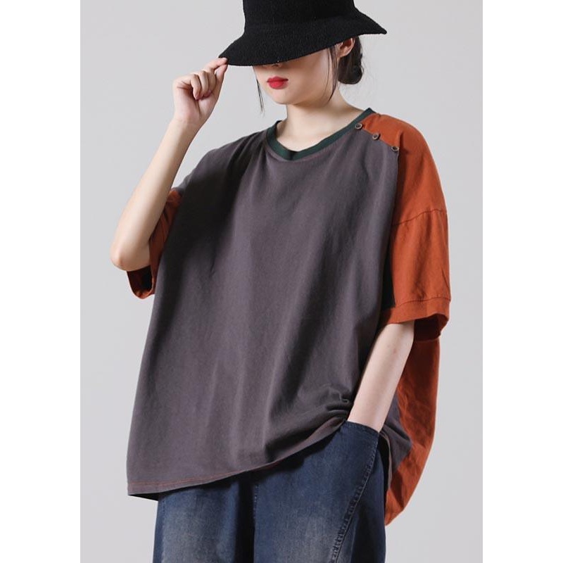 Chic Grey Blouses Cotton Summer Tops
