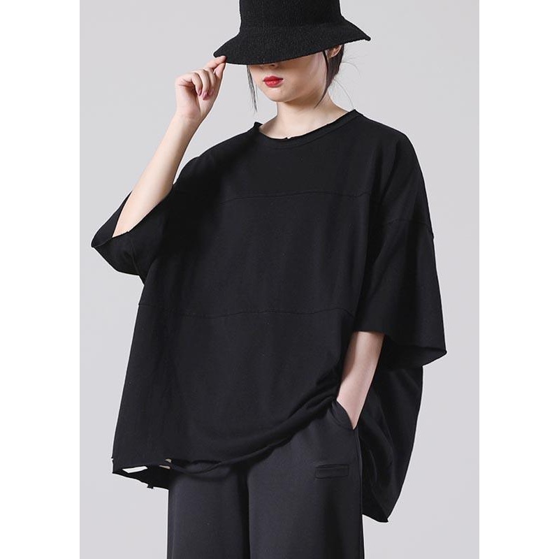 Elegant Black Half Sleeve Tops Summer Cotton