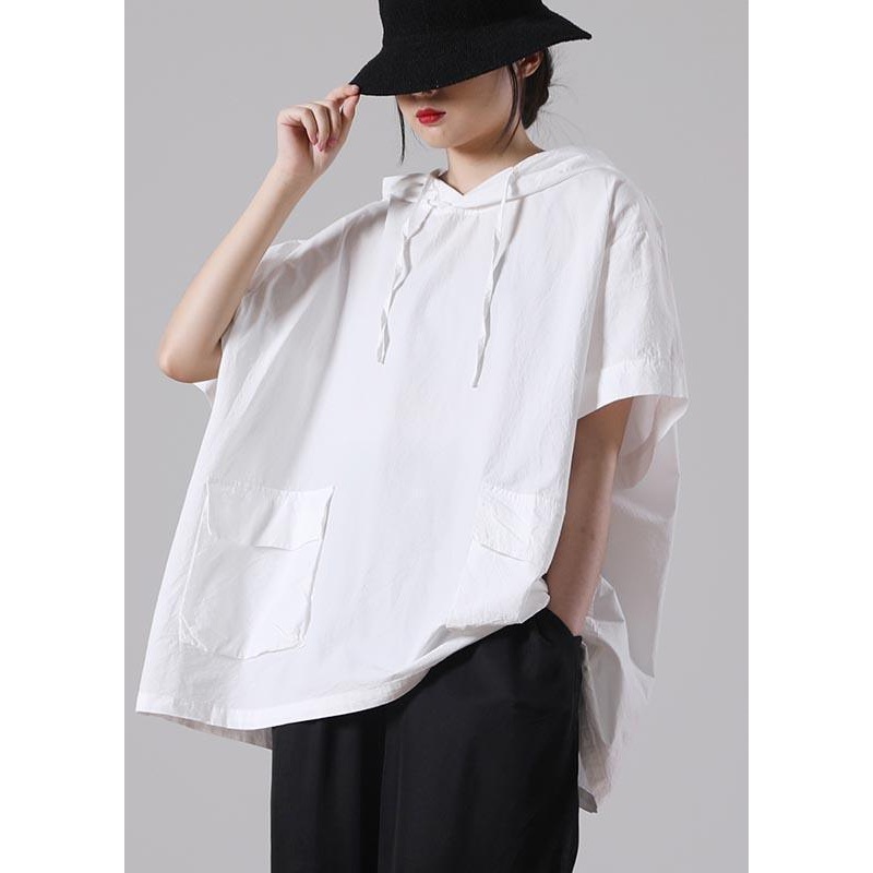 Handmade White Pockets Half Sleeve Tee Summer Cotton