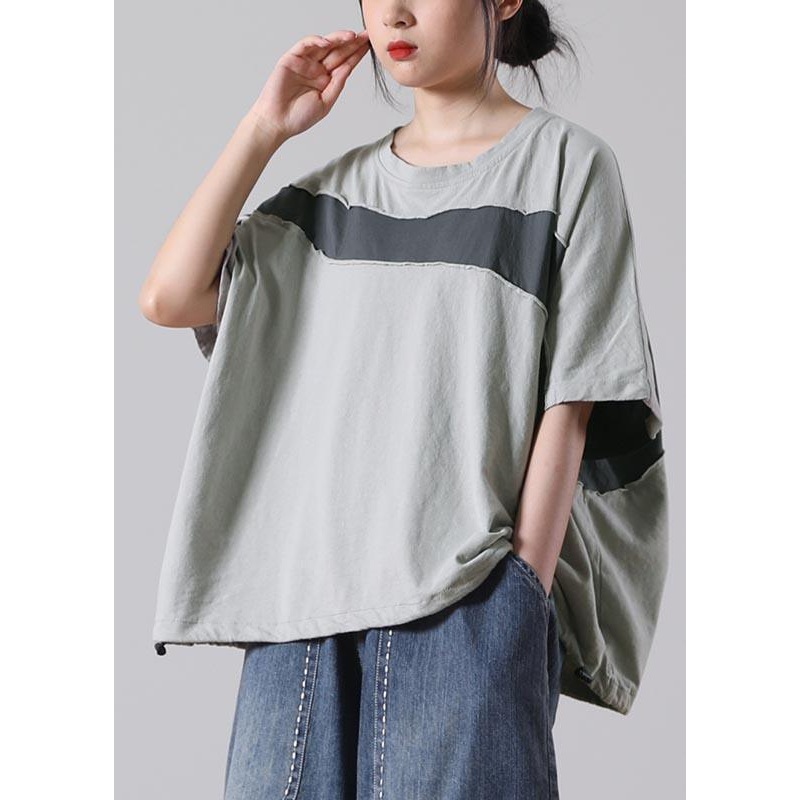 Loose Grey Casual Tops Summer Cotton