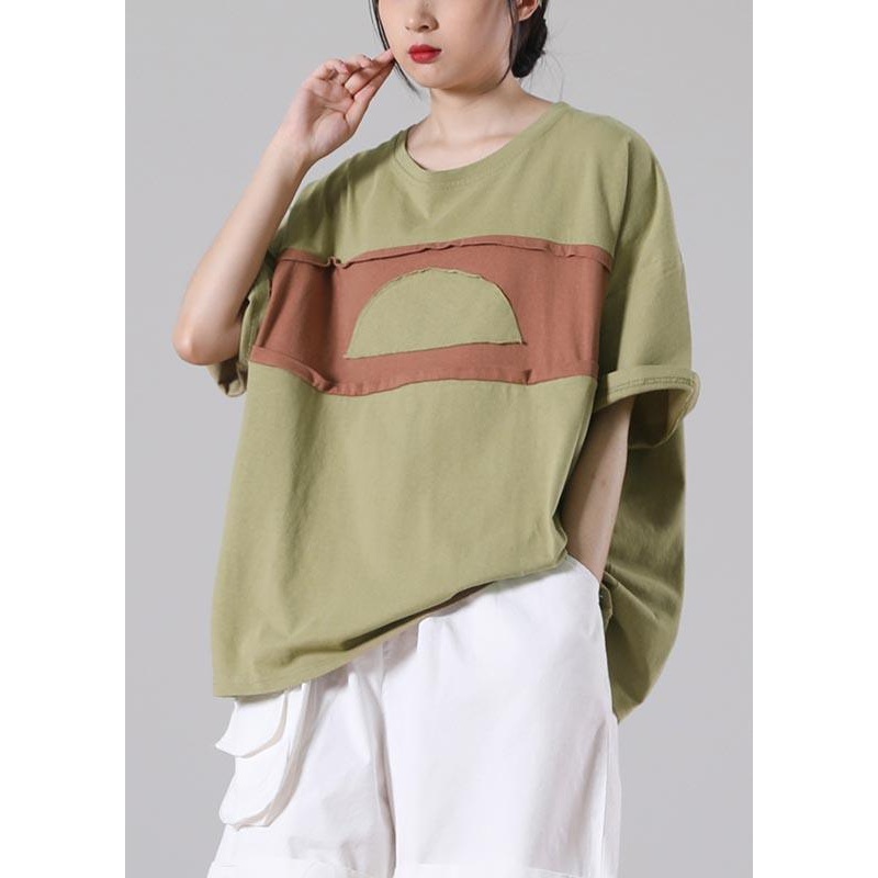 Modern Grass Green Casual Cotton Top Summer