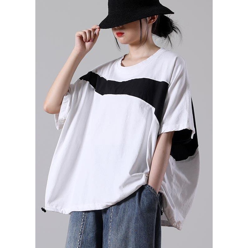 New White Patchwork Cotton Summer Loose Sweatshirt