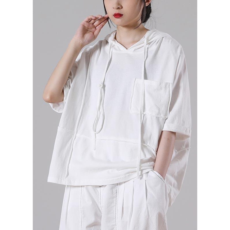 Organic White Pockets low high design Cotton Summer Tee