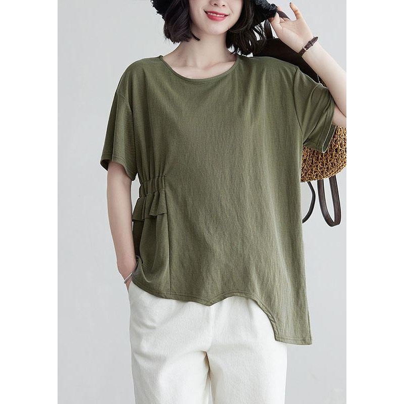 Plus Size Army Green O-Neck Half Sleeve Cotton Tee Summer
