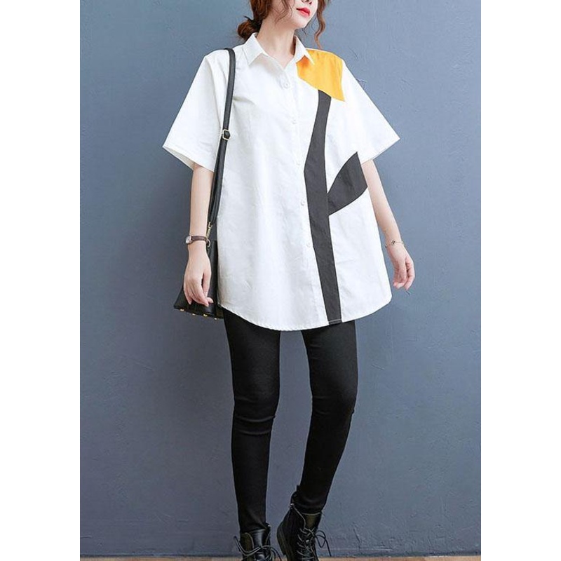 Simple White Print Button Cotton Summer Shirt Tops