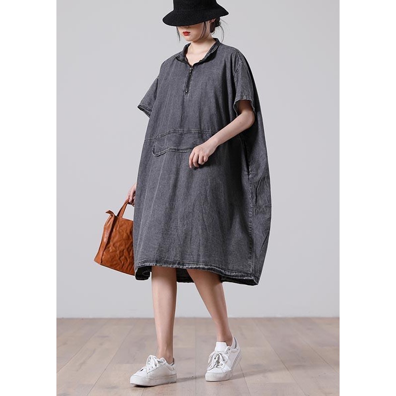 Summer Oversize Art Zipper Wash Denim Dress