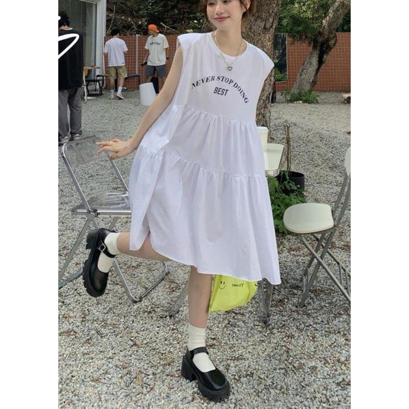 Unique White A Line Cotton Tiered Summer Maxi Dresses
