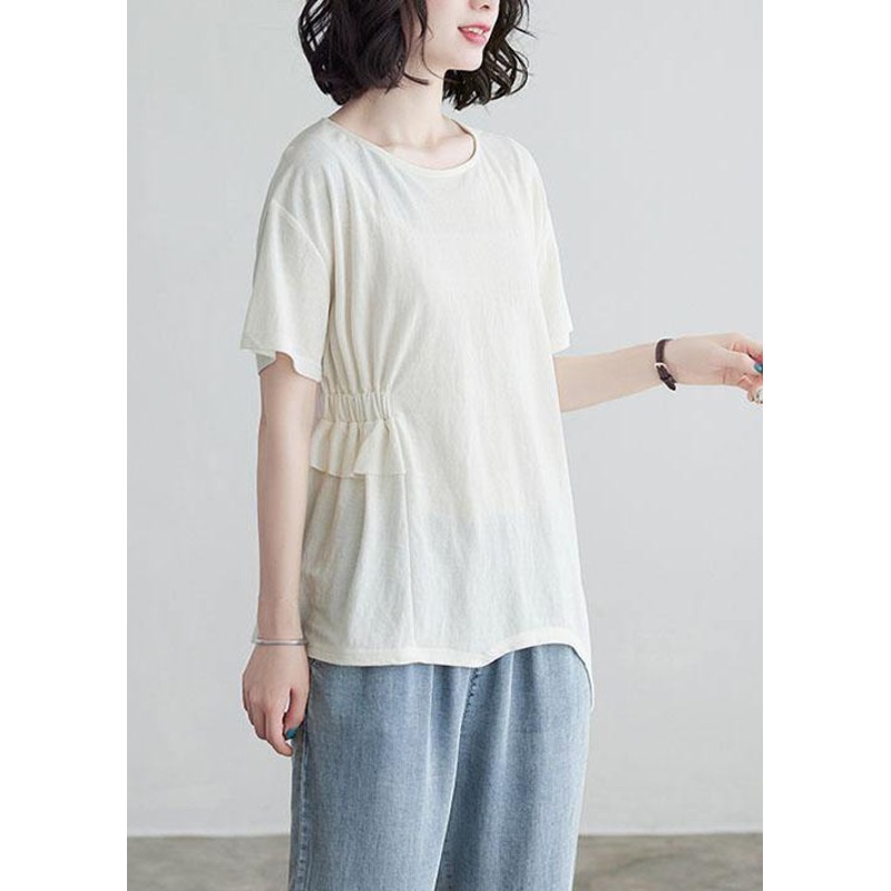 White Ruffled asymmetrical design Cotton Summer Tops